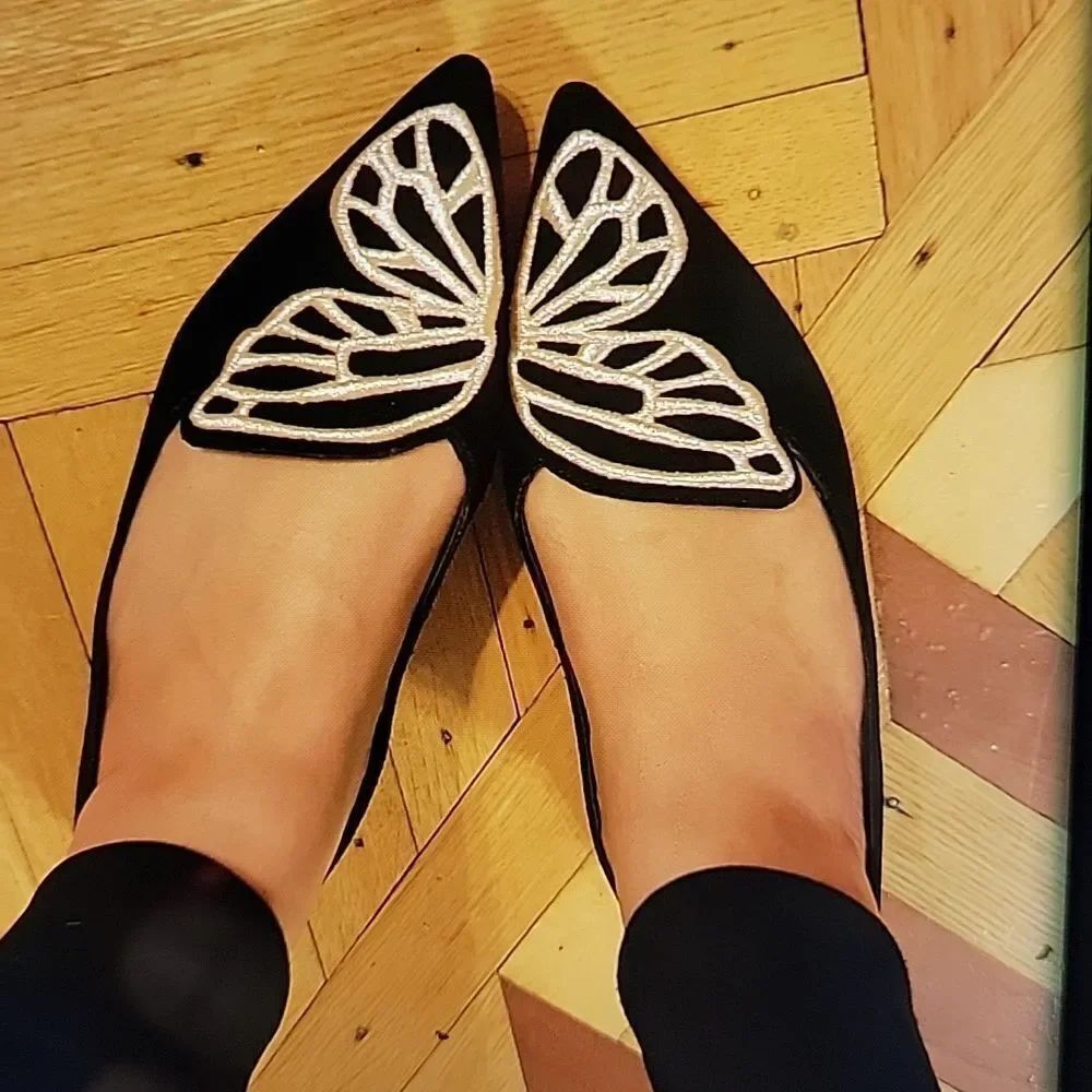 HANMEITAO BUTTERFLY SLIP ON POINTED TOE SUEDE WOMEN"S FLATS SHOES